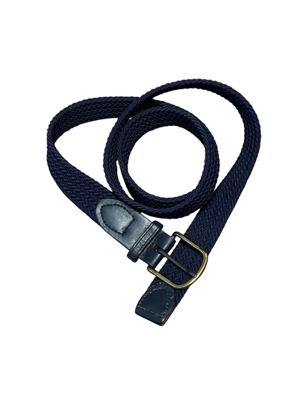 Leather Elastic Braided Woven Stretch Belt Two Tone Buckle Navy Size XL 42-44